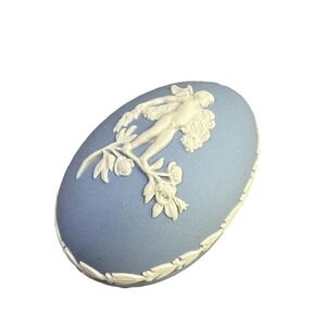 Wedgwood Jasperware Egg Shaped Trinket Box Blue Cherub  England